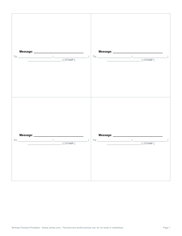Preview of Printable Birthday Postcard Address Backs