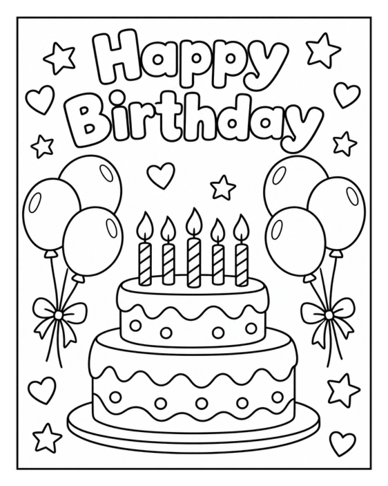 Preview of Printable Birthday Cards for Kids to Color